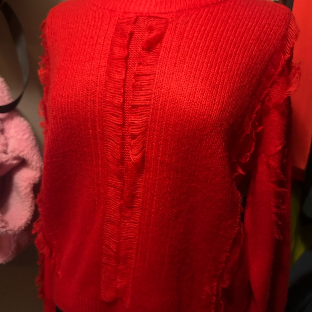 Red Frayed Women's Sweater